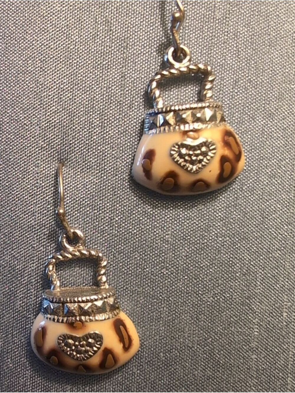 Leopard Print Handbag Charm Drop Earrings